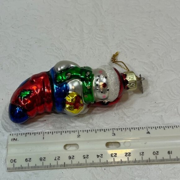 VTG Santa Snowman Hand Blown Glass Glitter Christmas Tree Ornament 1.5"x3.5" - Picture 5 of 5